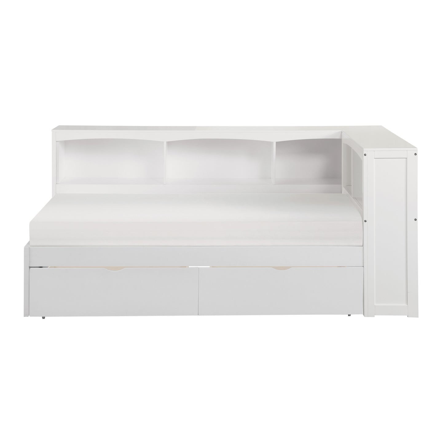 B2053BCW-1BCT* - (4) Twin Bookcase Corner Bed with Storage Boxes