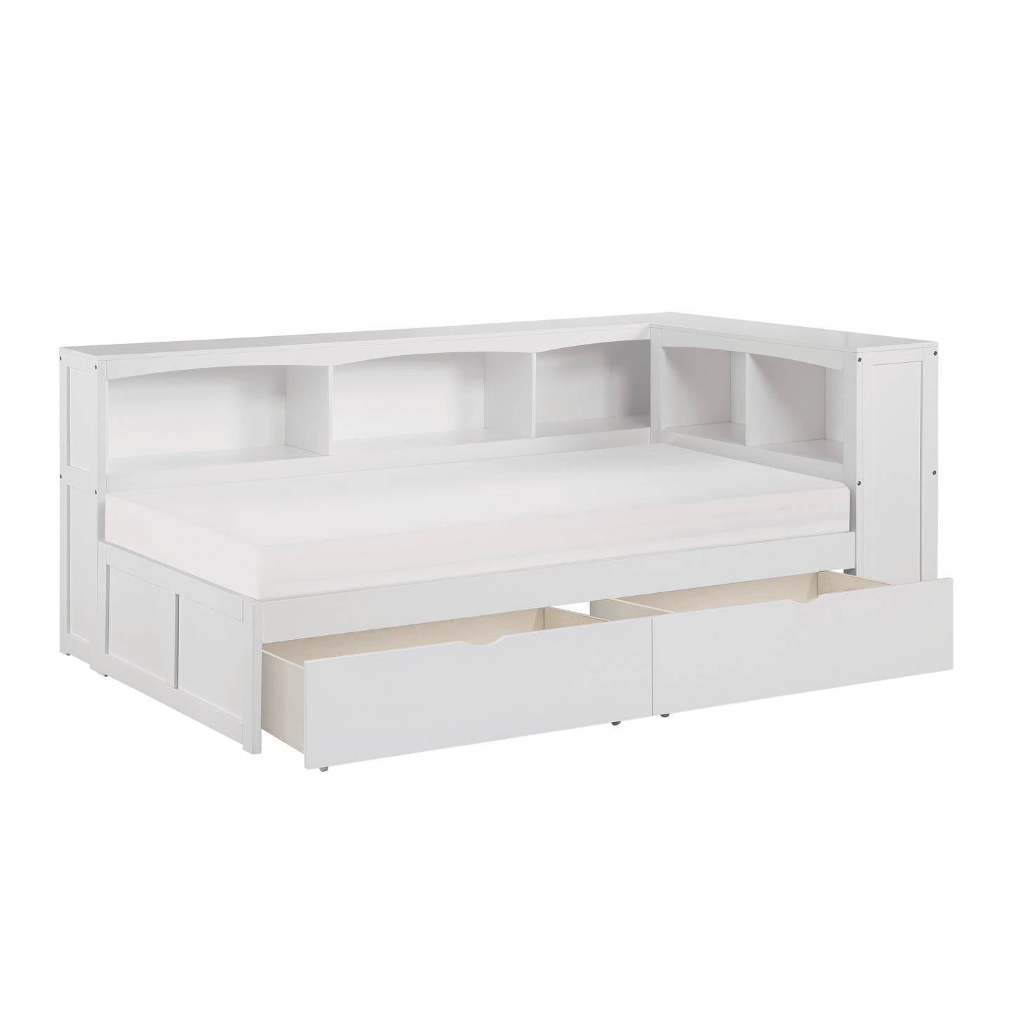 B2053BCW-1BCT* - (4) Twin Bookcase Corner Bed with Storage Boxes