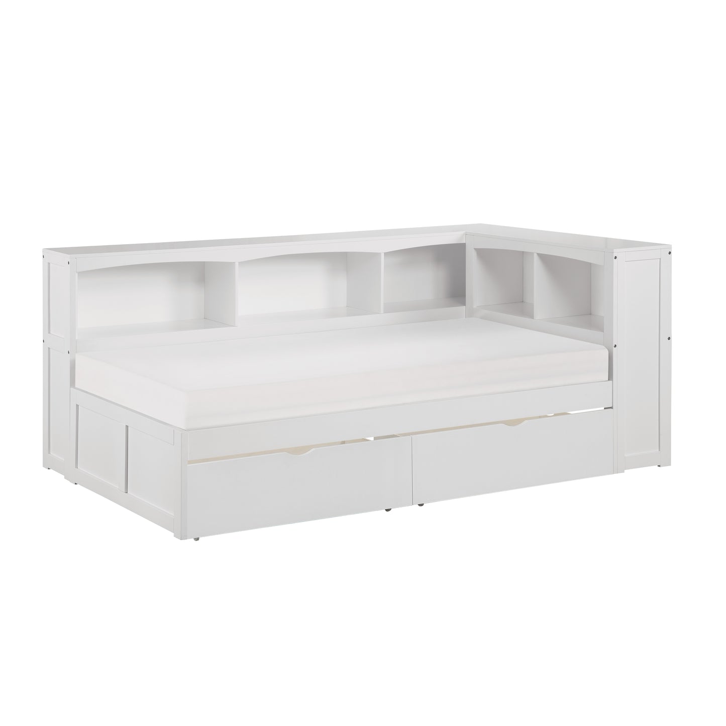 B2053BCW-1BCT* - (4) Twin Bookcase Corner Bed with Storage Boxes