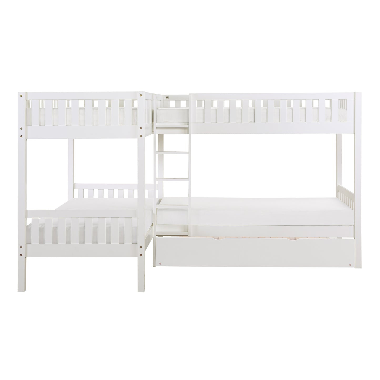 B2053CNW-1R* - (4) Corner Bunk Bed with Twin Trundle