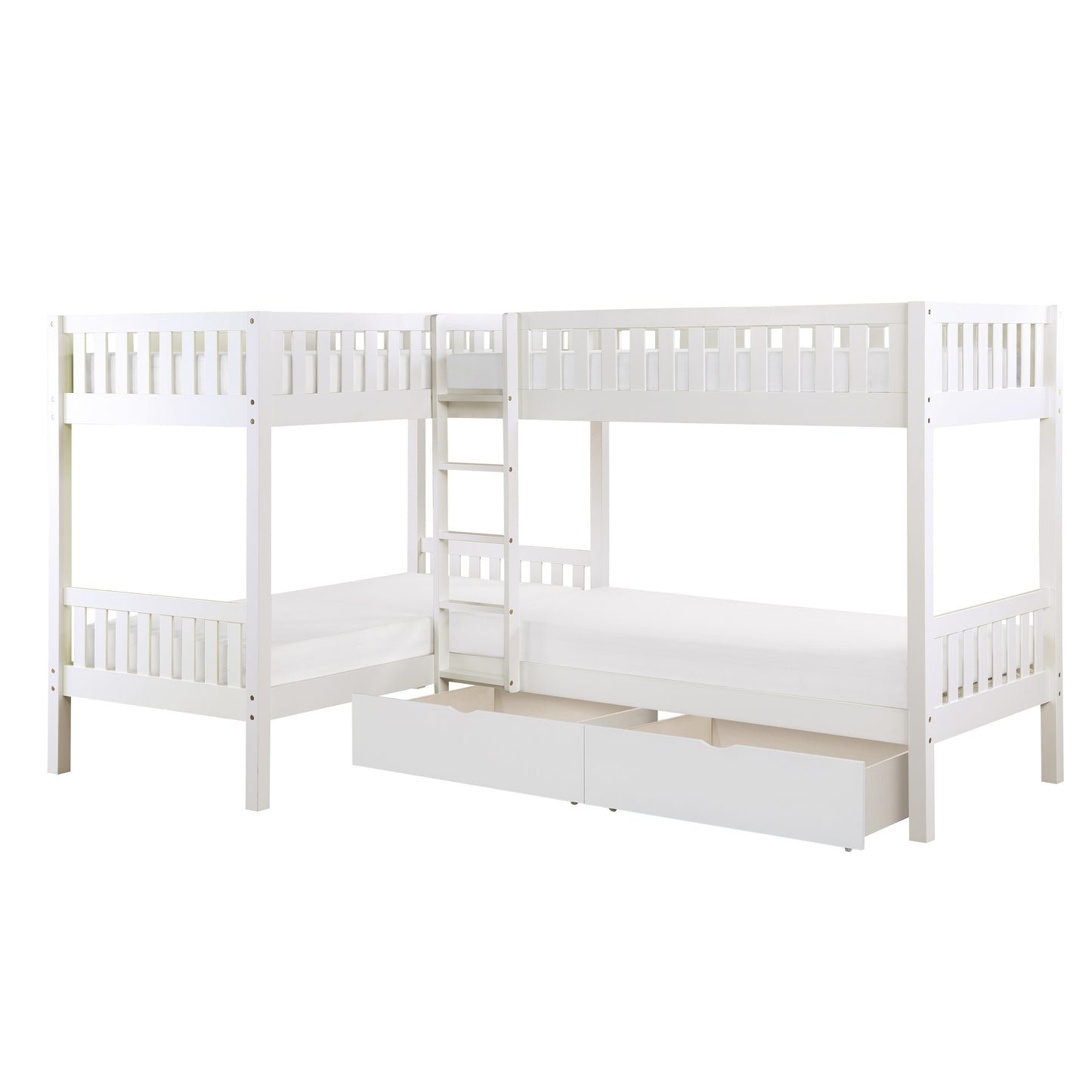 B2053CNW-1T* - (4) Corner Bunk Bed with Storage Boxes