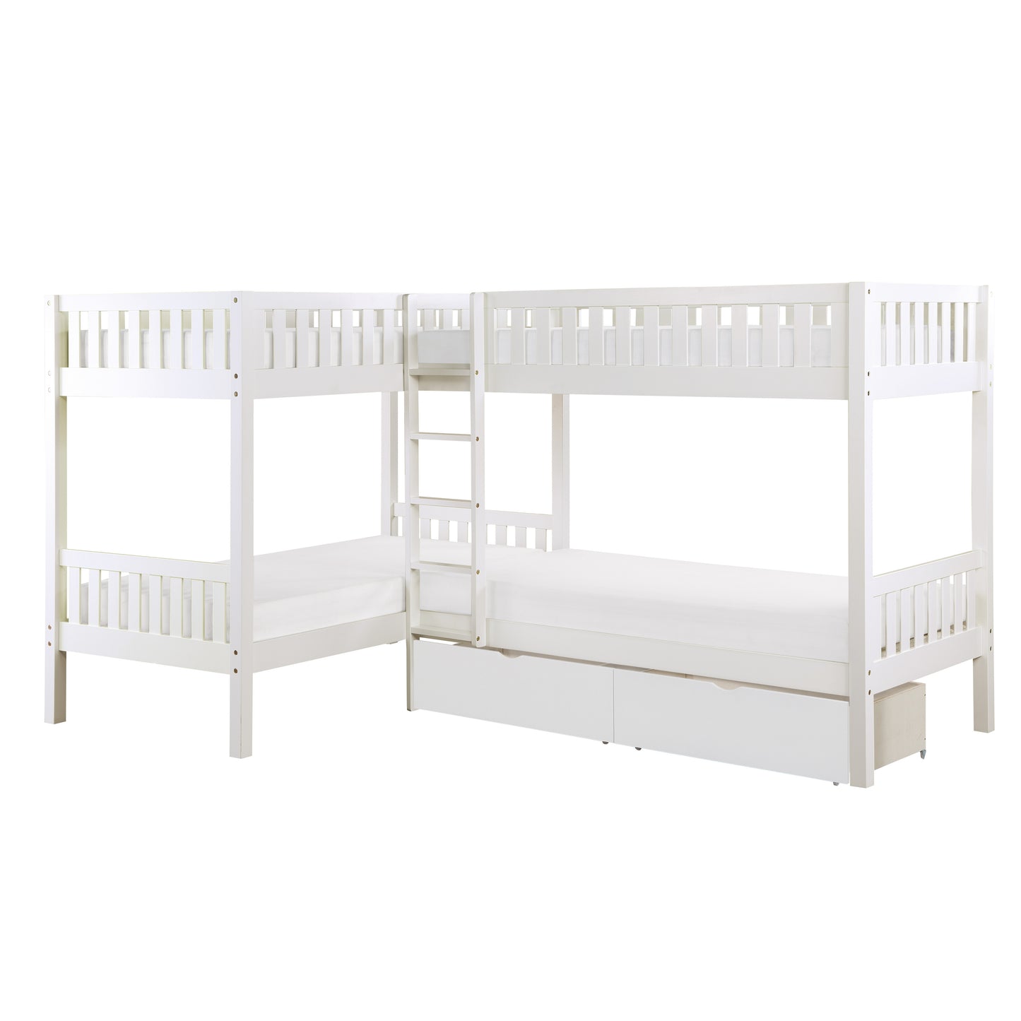 B2053CNW-1T* - (4) Corner Bunk Bed with Storage Boxes