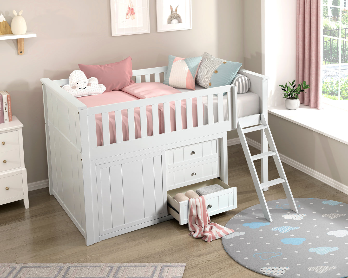 B2053LLW-1*DR - (4) Low Loft Bunk with Dresser