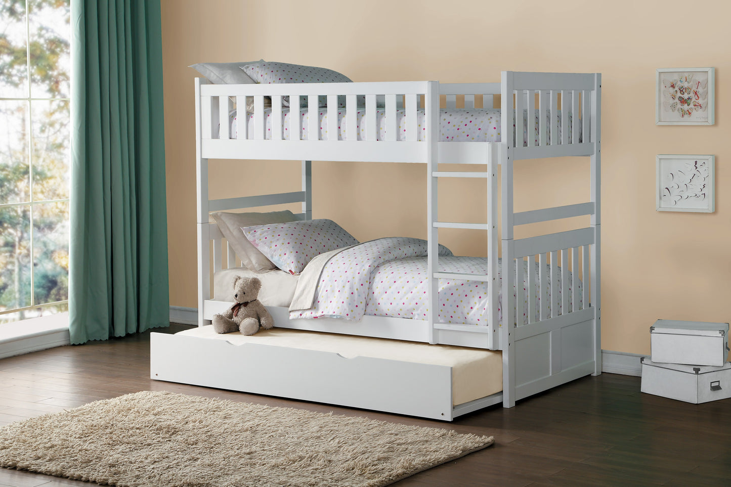 B2053W-1*R - (4) Twin/Twin Bunk Bed with Twin Trundle