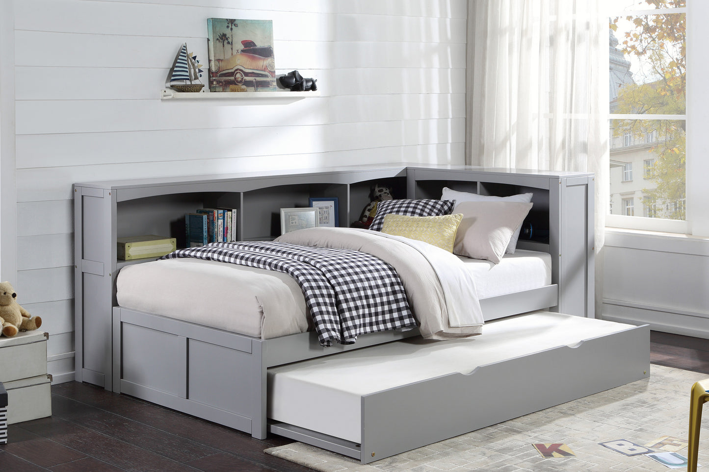 B2063BC-1BCR* - (4) Twin Bookcase Corner Bed with Twin Trundle