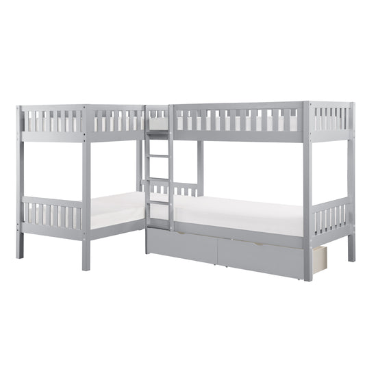 B2063CN-1T* - (4) Corner Bunk Bed with Storage Boxes