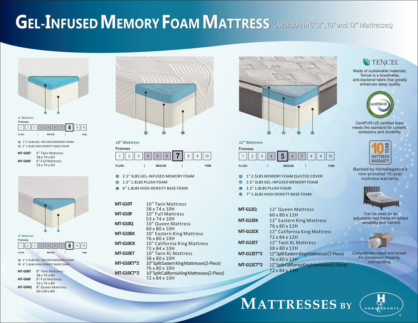 MT-G06T - 6" Twin Gel-Infused Memory Foam Mattress