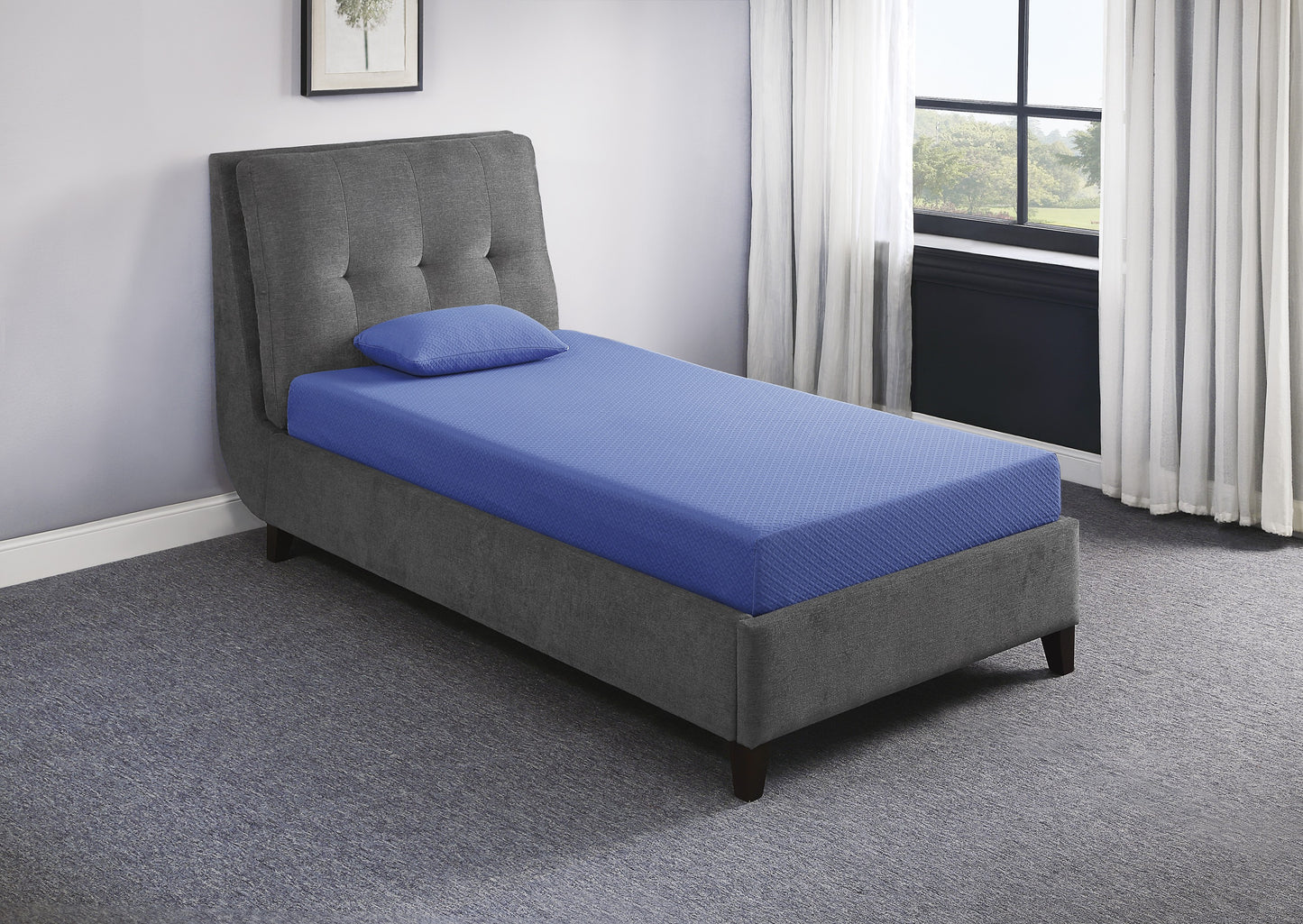 MT-PG07BLT - 7" Blue Twin Gel-Infused Memory Foam Mattress and Pillow Set