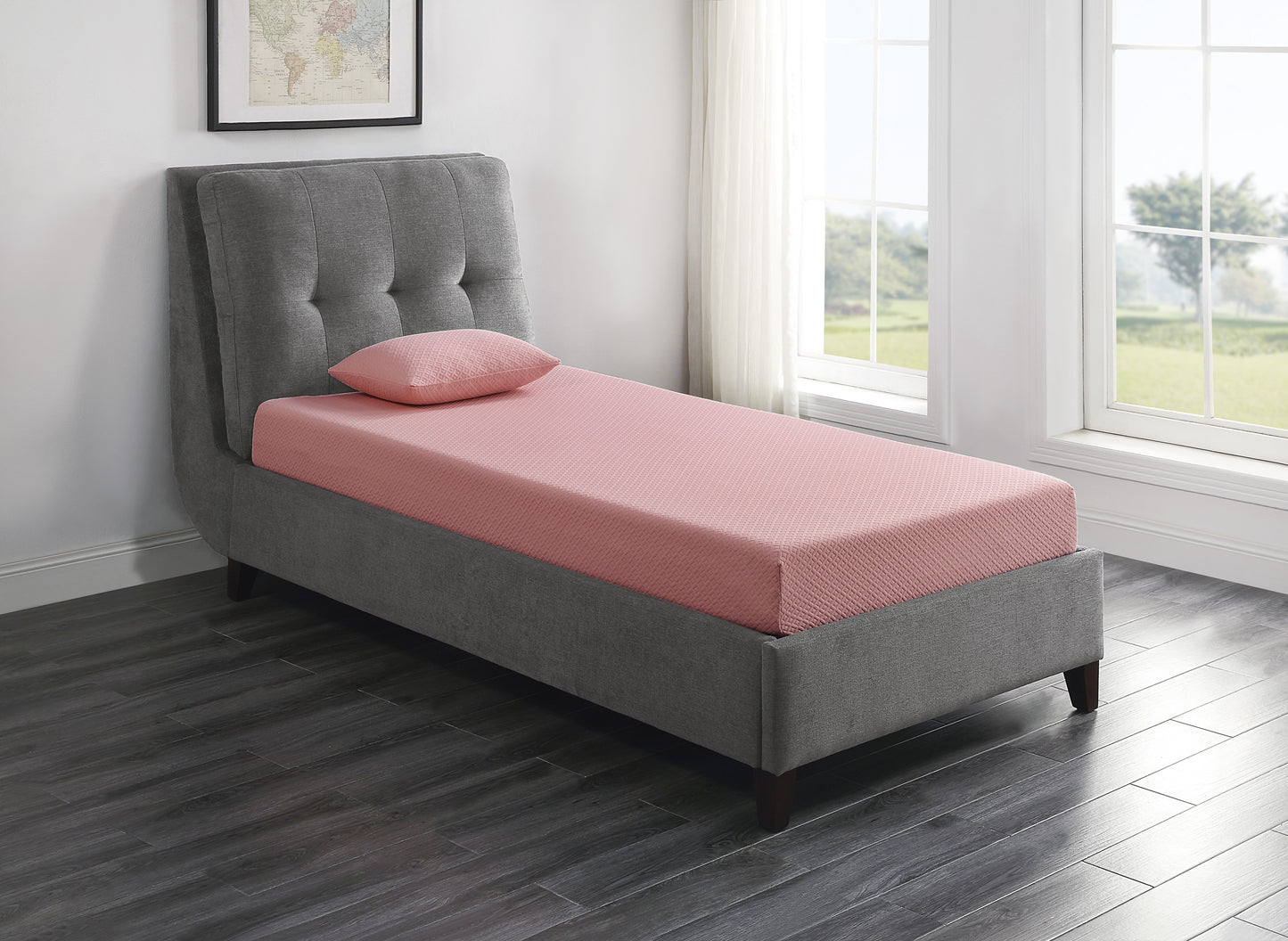 MT-PG07PKF - 7" Pink Full Gel-Infused Memory Foam Mattress and Pillow Set