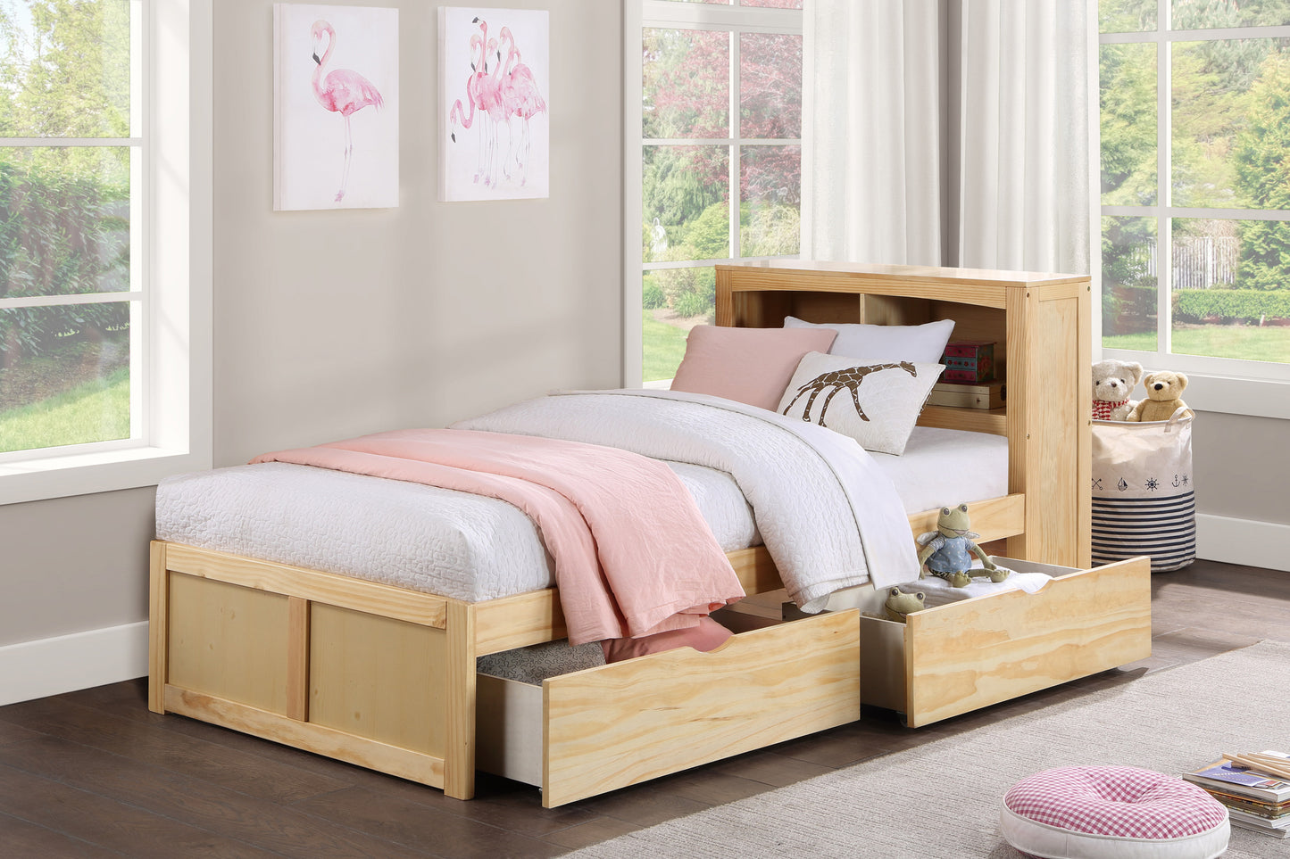 B2043BC-1T* - (3) Twin Bookcase Bed with Storage Boxes