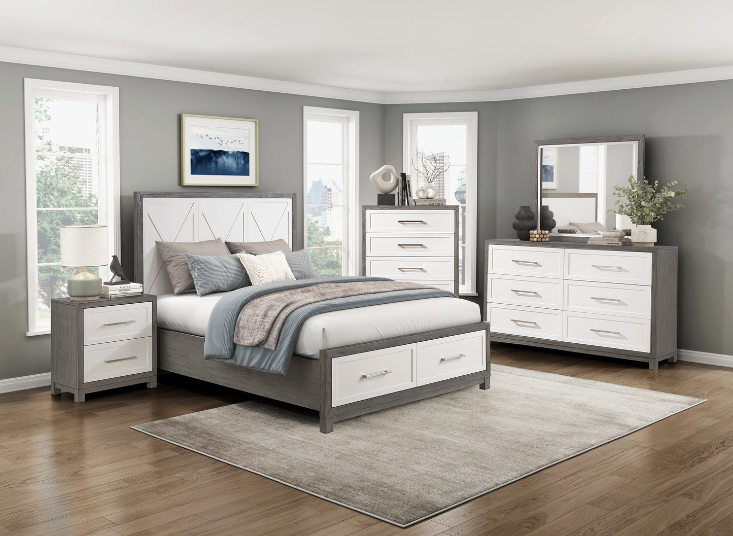 1366-1* - (3) Queen Platform Bed with Footboard Storage