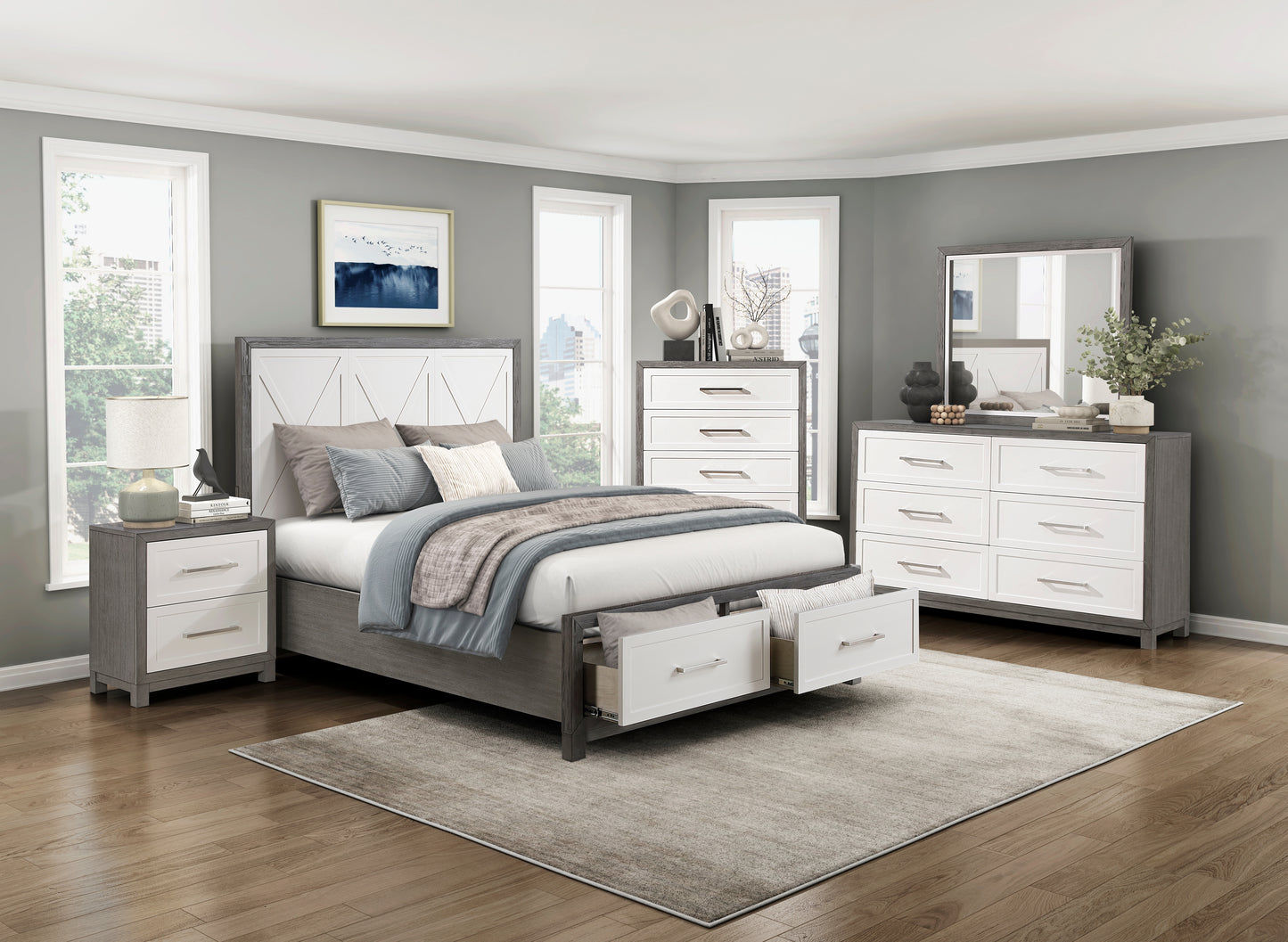1366-1* - (3) Queen Platform Bed with Footboard Storage