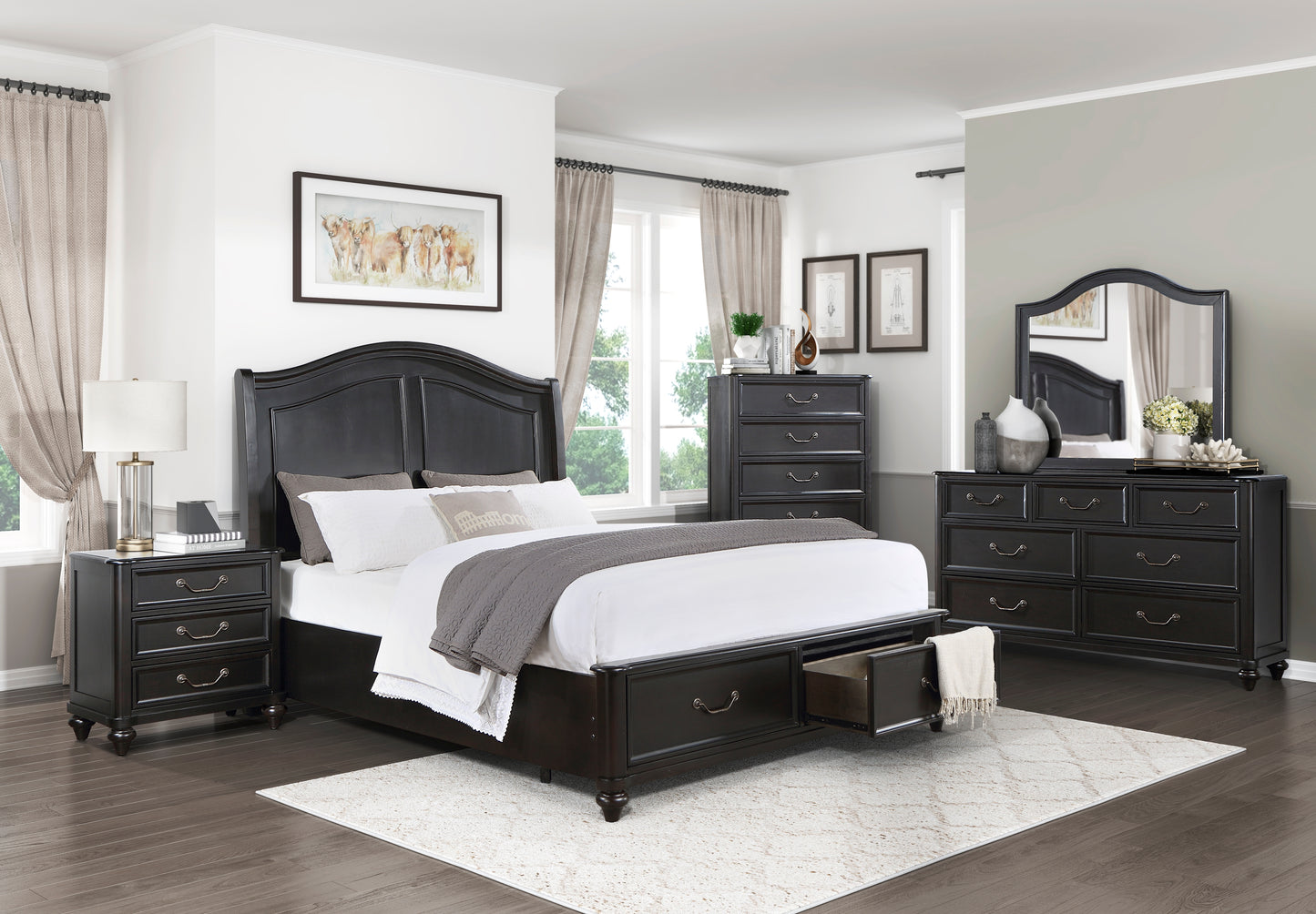 1420K-1EK* - (3) Eastern King Platform Bed with Footboard Storage