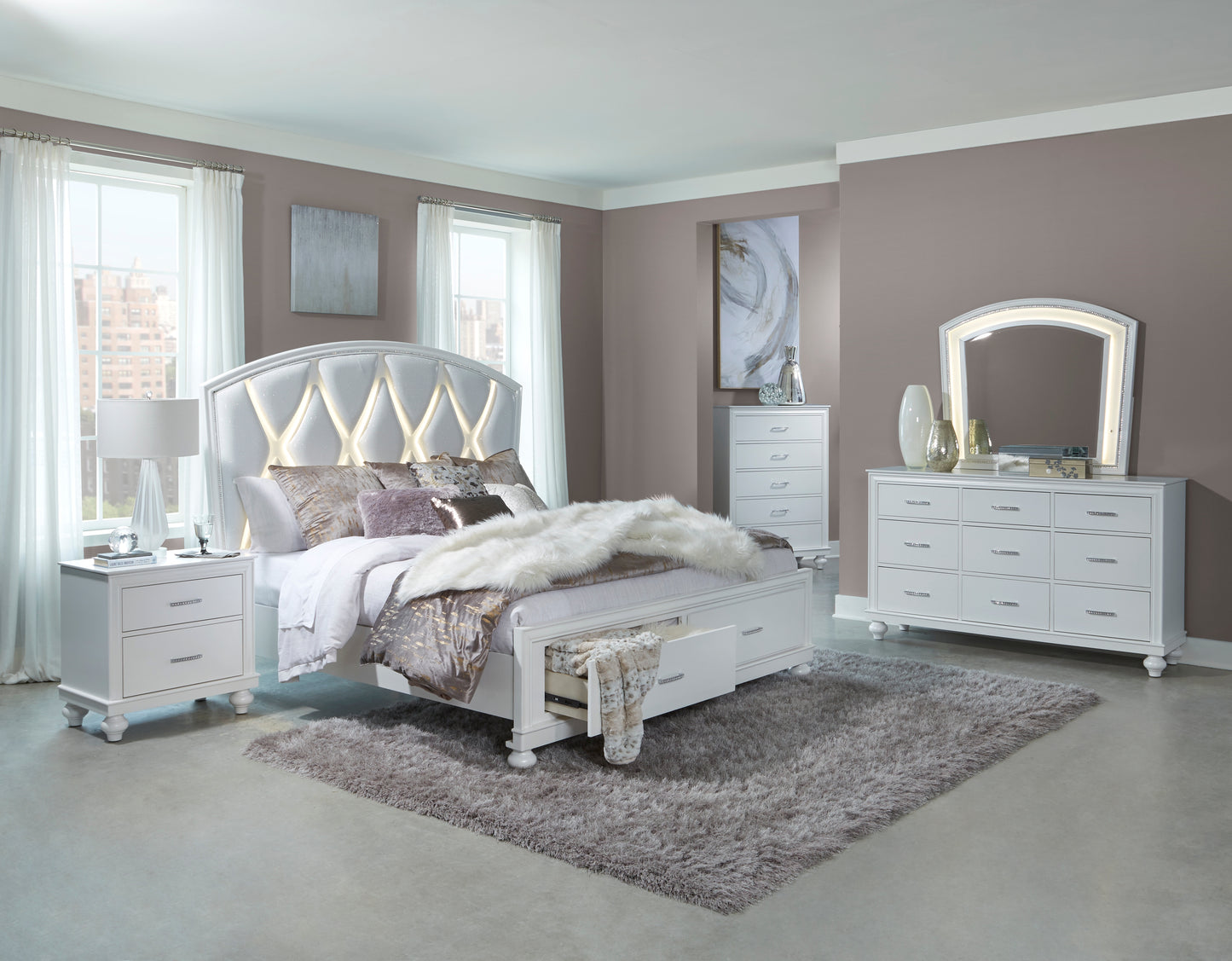 1436W-1* - (3) Queen Platform Bed with Footboard Storage