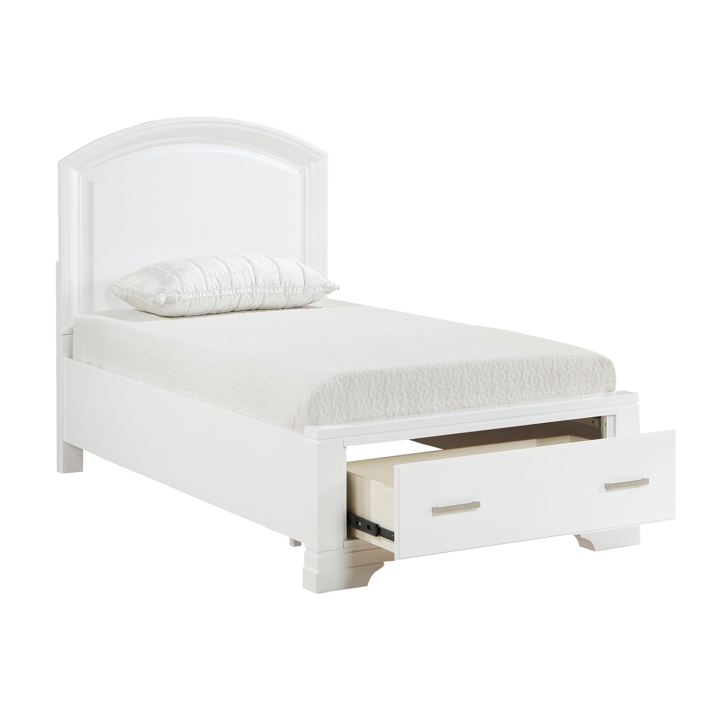 1520WHT-1* - (3) Twin Platform Bed with Footboard Storage