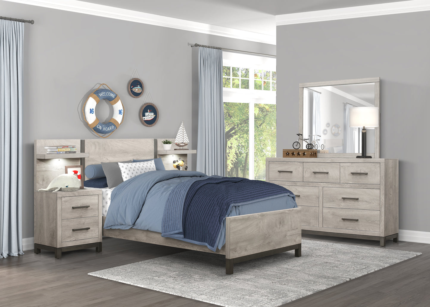 1577T-1*WB - 5pc Set Twin Wall Bed (TB+2NS+2NS-P)