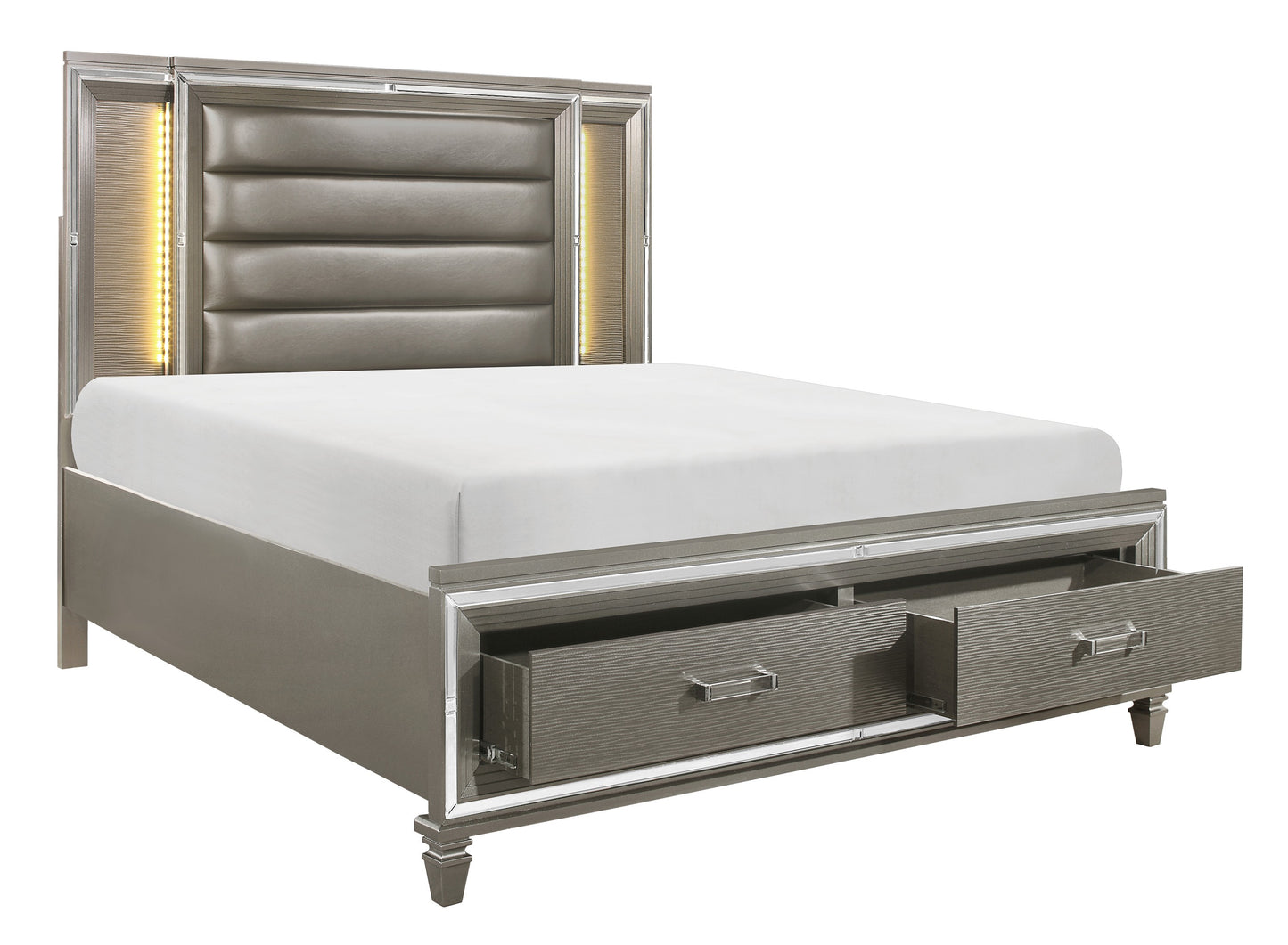 1616-1* - (3)Queen Platform Bed with Footboard Storage, LED Lighting