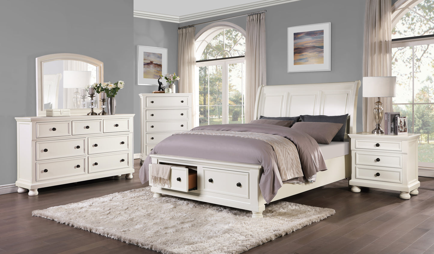 1714W-1* - (3)Queen Sleigh Platform Bed with Footboard Storage