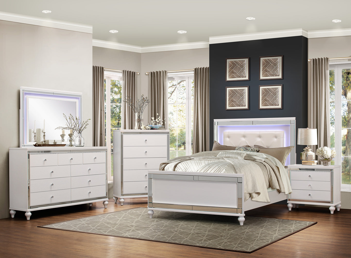 1845KLED-1CK* - (3)California King Bed, LED Lighting