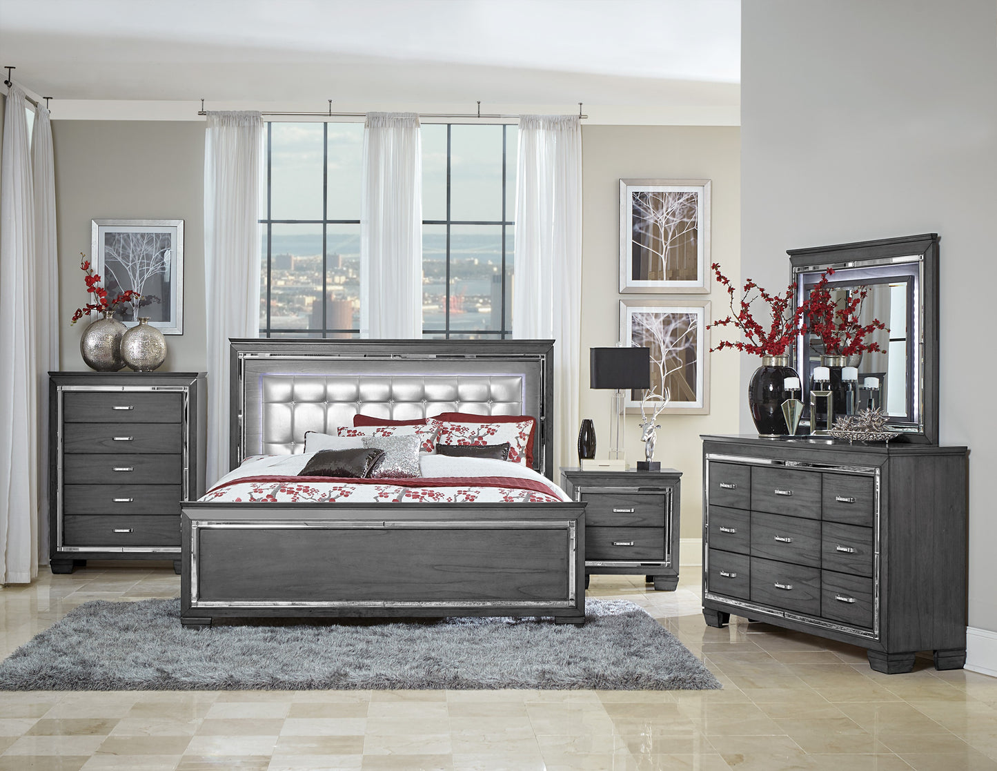 1916GY-1* - (3)Queen Bed, LED Lighting
