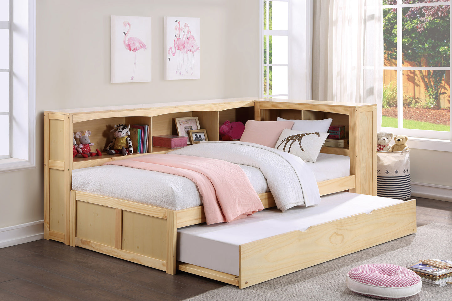 B2043BC-1BCR* - (4) Twin Bookcase Corner Bed with Twin Trundle