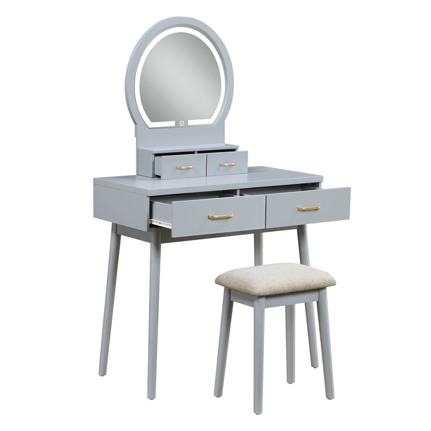 4565GY - Vanity Dresser with Mirror and Stool