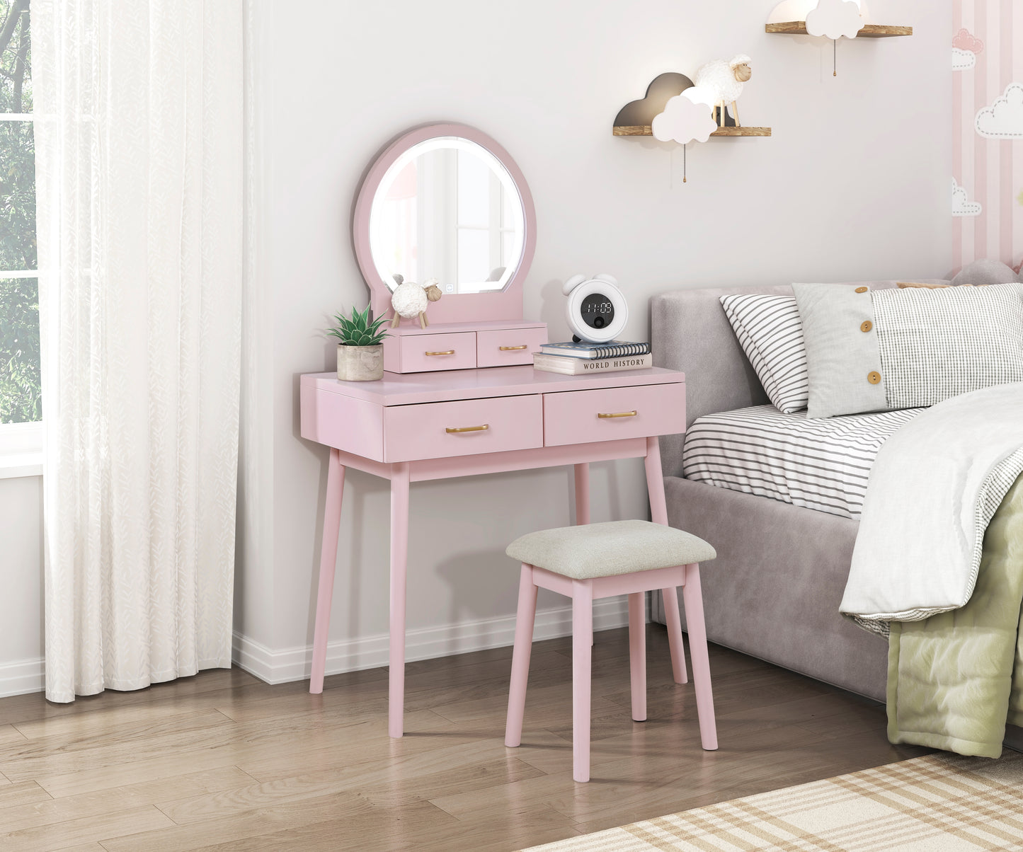 4565PK - Vanity Dresser with Mirror and Stool
