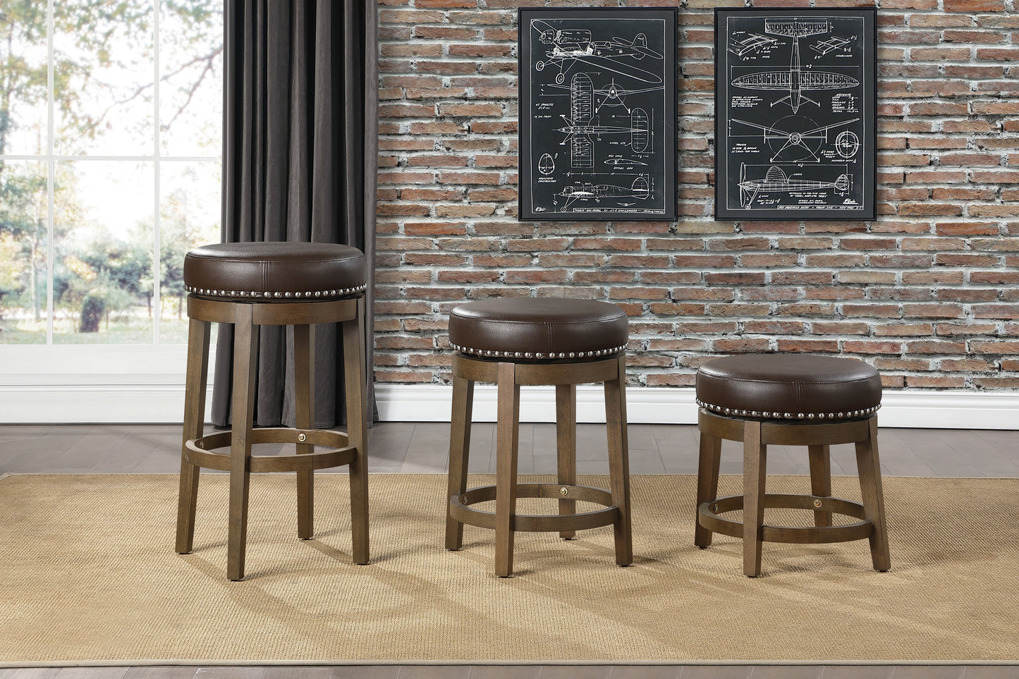 5681BRW-29 - Round Swivel Pub Height Stool, Brown