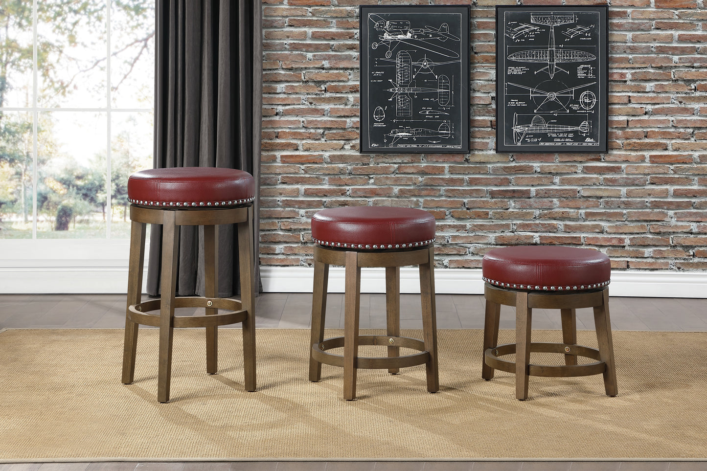 5681RED-29 - Round Swivel Pub Height Stool, Red