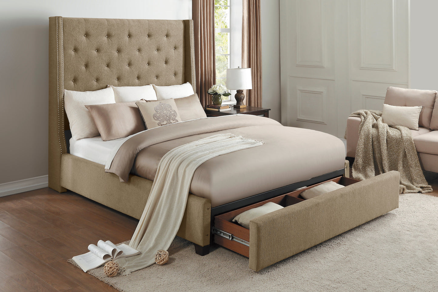 5877BR-1DW* - (3)Queen Platform Bed with Storage Footboard