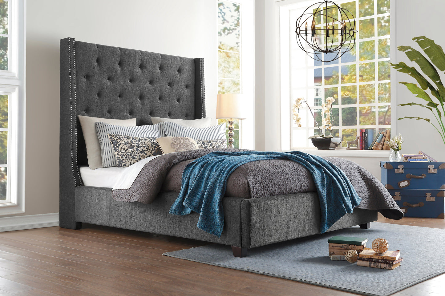5877GY-1DW* - (3)Queen Platform Bed with Storage Footboard