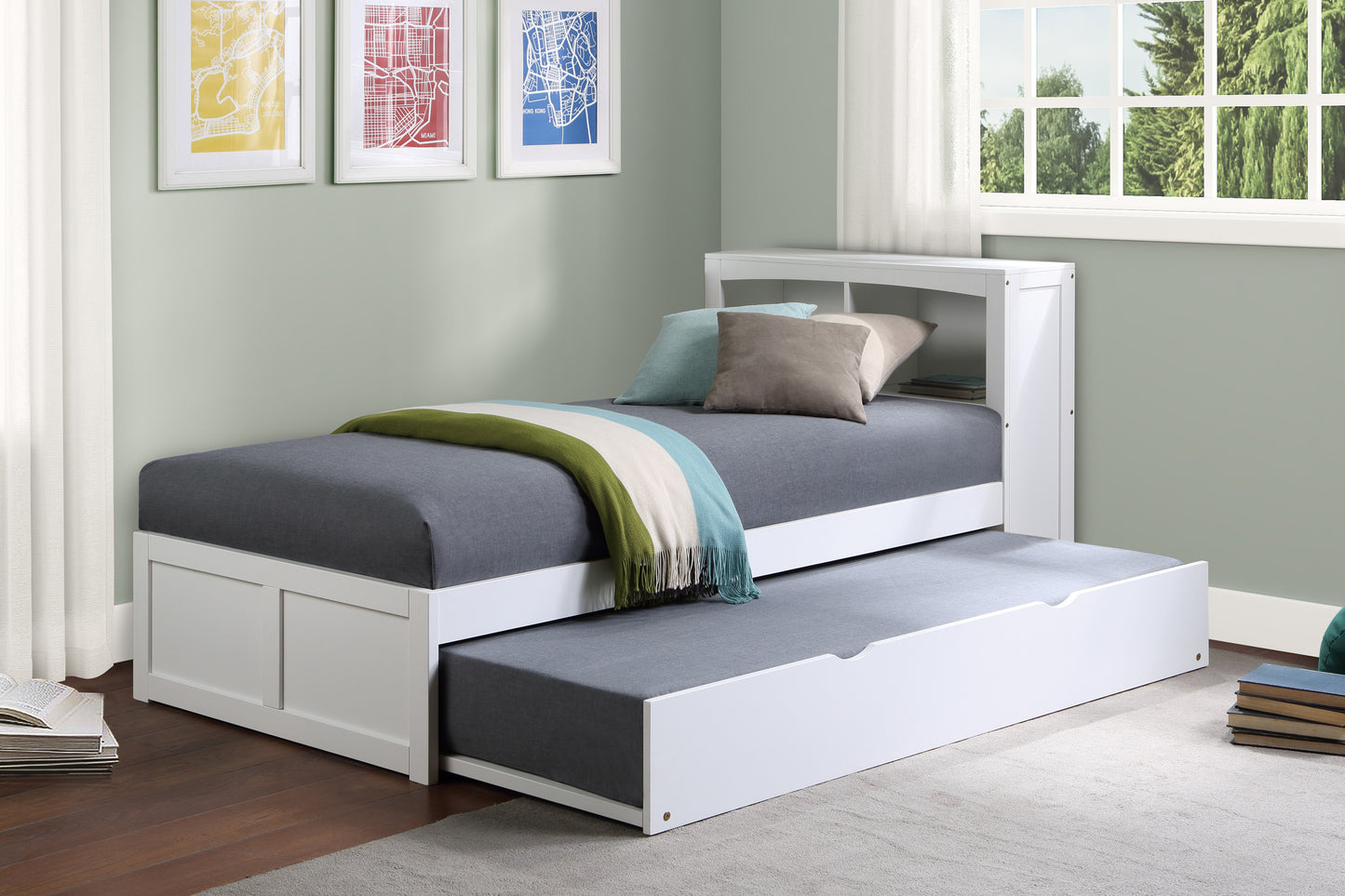 B2053BCW-1R* - (3) Twin Bookcase Bed with Twin Trundle