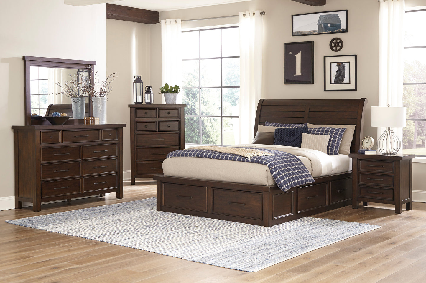 1559-1* - (4) Queen Platform Bed with Storage Footboard and Side Rails