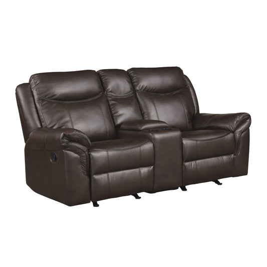 8206BRW-2 - Double Glider Reclining Love Seat with Center Console, Receptacles and USB Ports