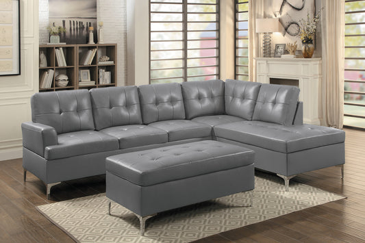 8378GRY*3 - (3)3-Piece Sectional with Right Chaise and Ottoman