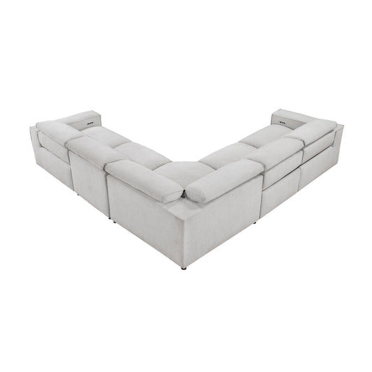 8414GRY-*5LRRRPWH - (5)5-Piece Modular Power Reclining Sectional with Power Headrests