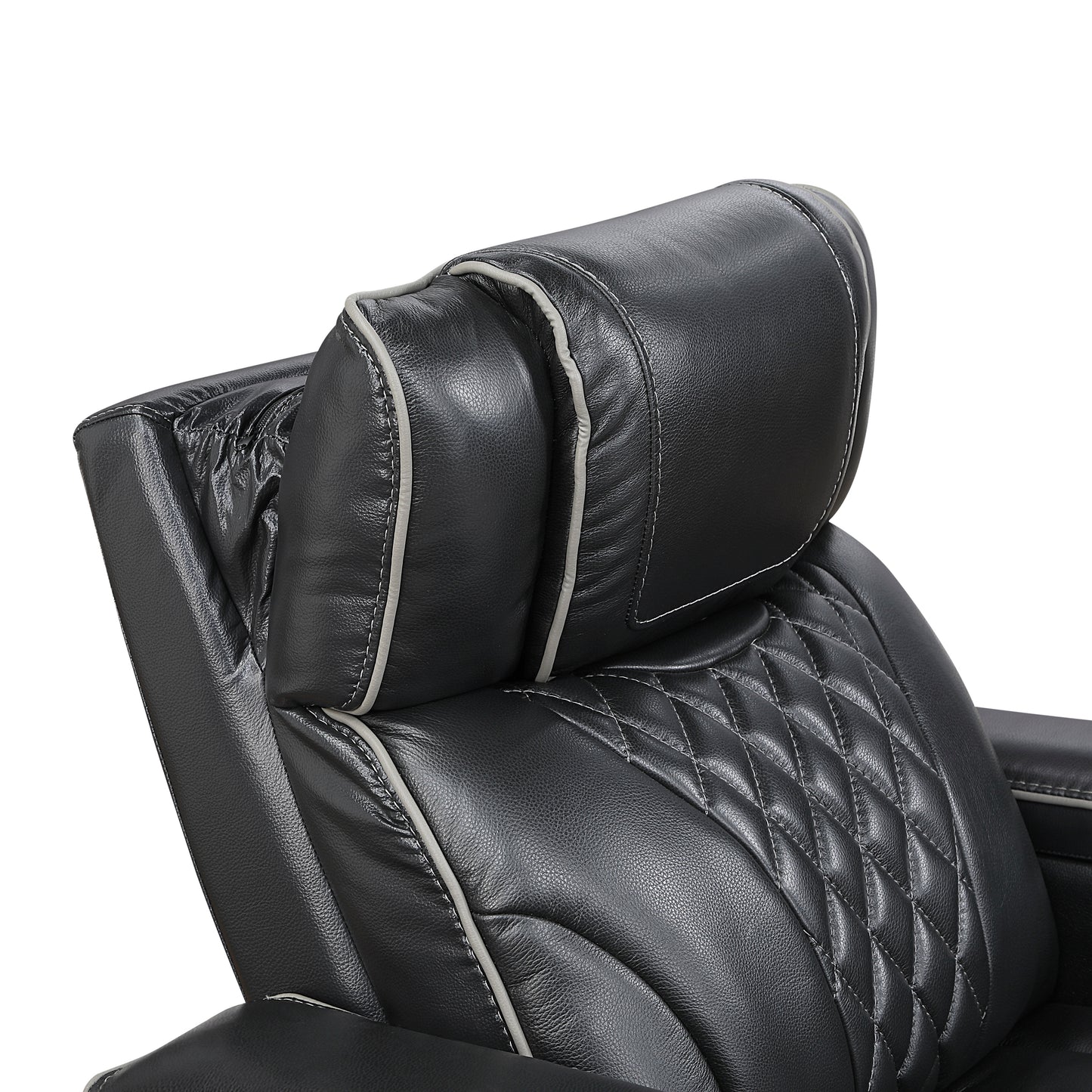 8449BK-3PWHM - Power Double Reclining Sofa with Center Drop-Down Cup Holders, Power Headrests, Storage Arms with Cup holders, Reading Lights, Wireless Charger, Air Massage and Heat, LED Lighting and Charging Ports