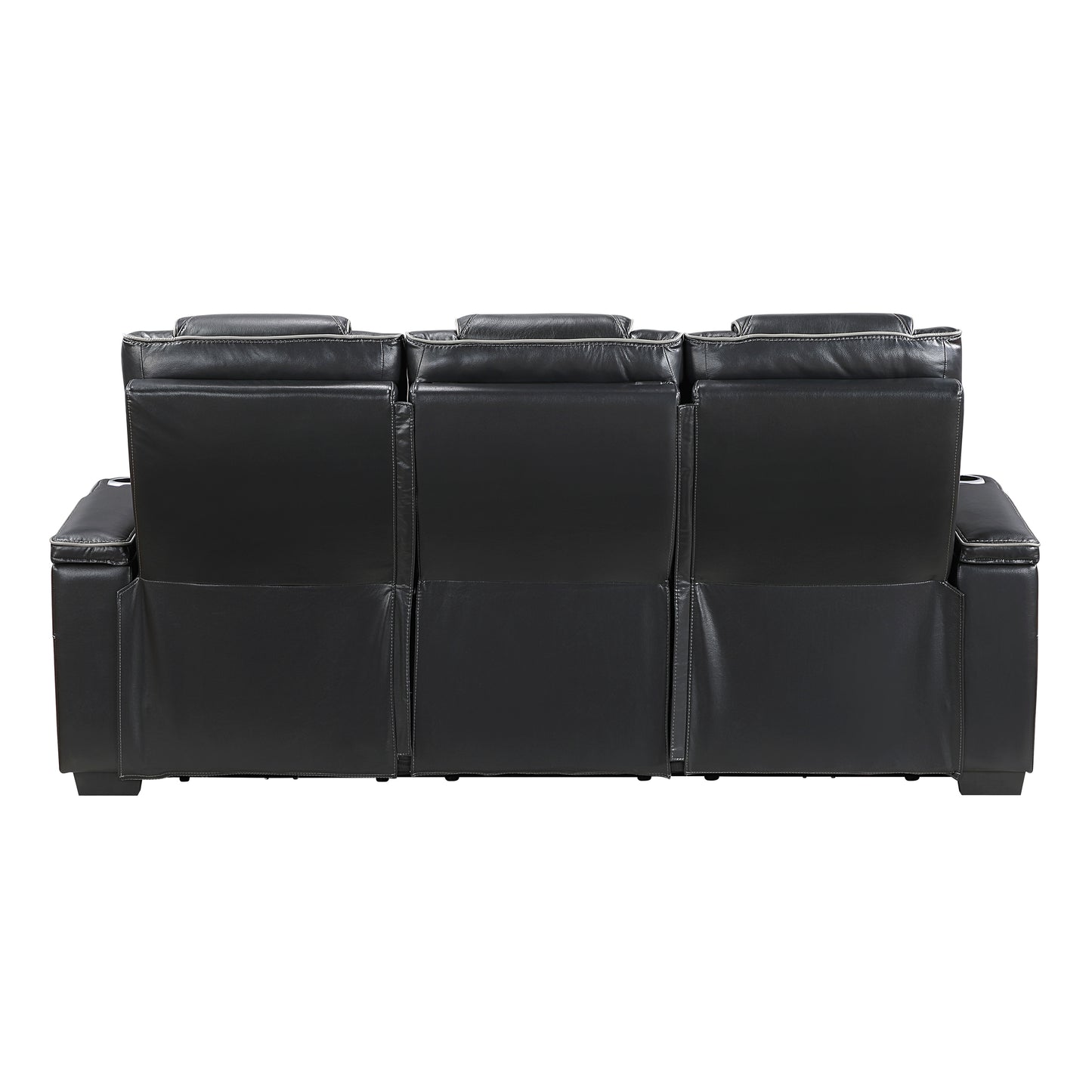 8449BK-3PWHM - Power Double Reclining Sofa with Center Drop-Down Cup Holders, Power Headrests, Storage Arms with Cup holders, Reading Lights, Wireless Charger, Air Massage and Heat, LED Lighting and Charging Ports