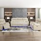 8457BEG-3PW - Power Double Reclining Sofa with Center Drop-Down Cup Holders, Wireless Charger, Magazine Bag, LED and Charging Ports