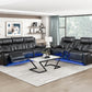 8457BLK-3PW - Power Double Reclining Sofa with Center Drop-Down Cup Holders, Wireless Charger, Magazine Bag, LED and Charging Ports