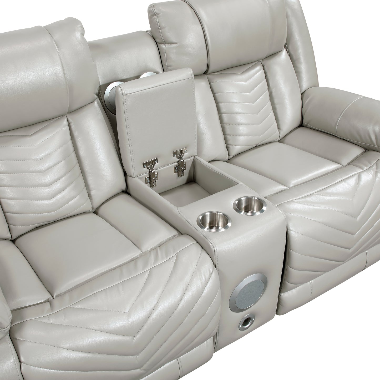 8457GRY-2PW - Power Double Reclining Love Seat with Center Console, Wireless Speakers, LED and Charging Ports