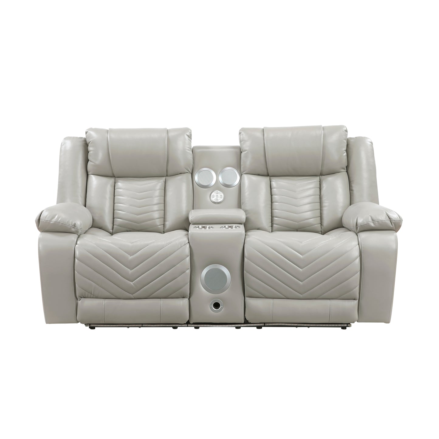 8457GRY-2PW - Power Double Reclining Love Seat with Center Console, Wireless Speakers, LED and Charging Ports