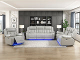 8457GRY-3PW - Power Double Reclining Sofa with Center Drop-Down Cup Holders, Wireless Charger, Magazine Bag, LED and Charging Ports