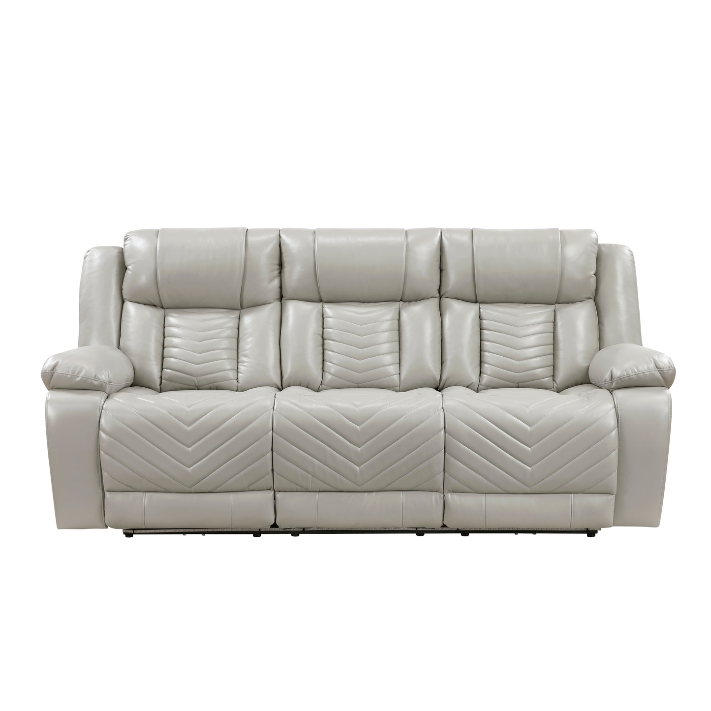 8457GRY-3PW - Power Double Reclining Sofa with Center Drop-Down Cup Holders, Wireless Charger, Magazine Bag, LED and Charging Ports