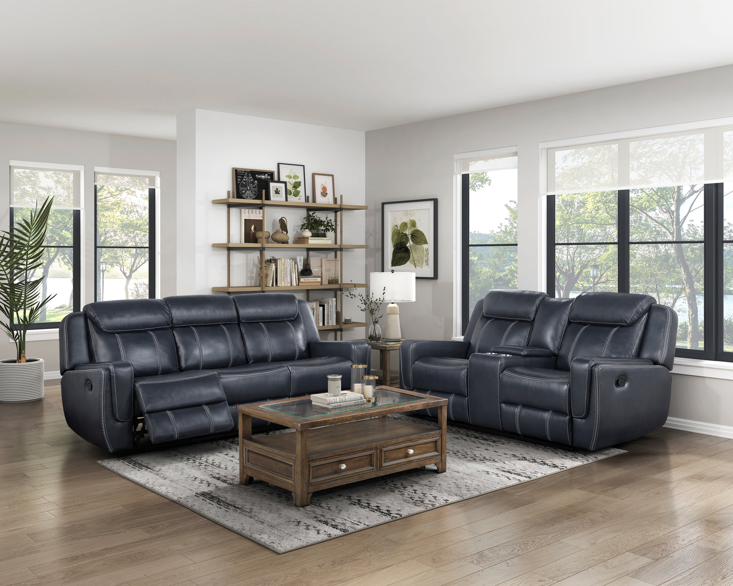 8516BU-2 - Double Reclining Love Seat with Center Console, Receptacles and USB Ports