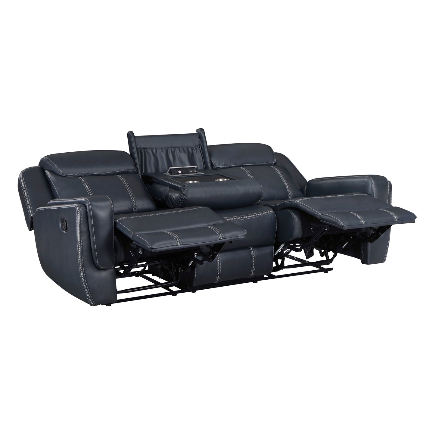 8516BU-3 - Double Reclining Sofa with Center Drop-Down Cup Holders,Storage Pouch, Receptacles and USB Ports