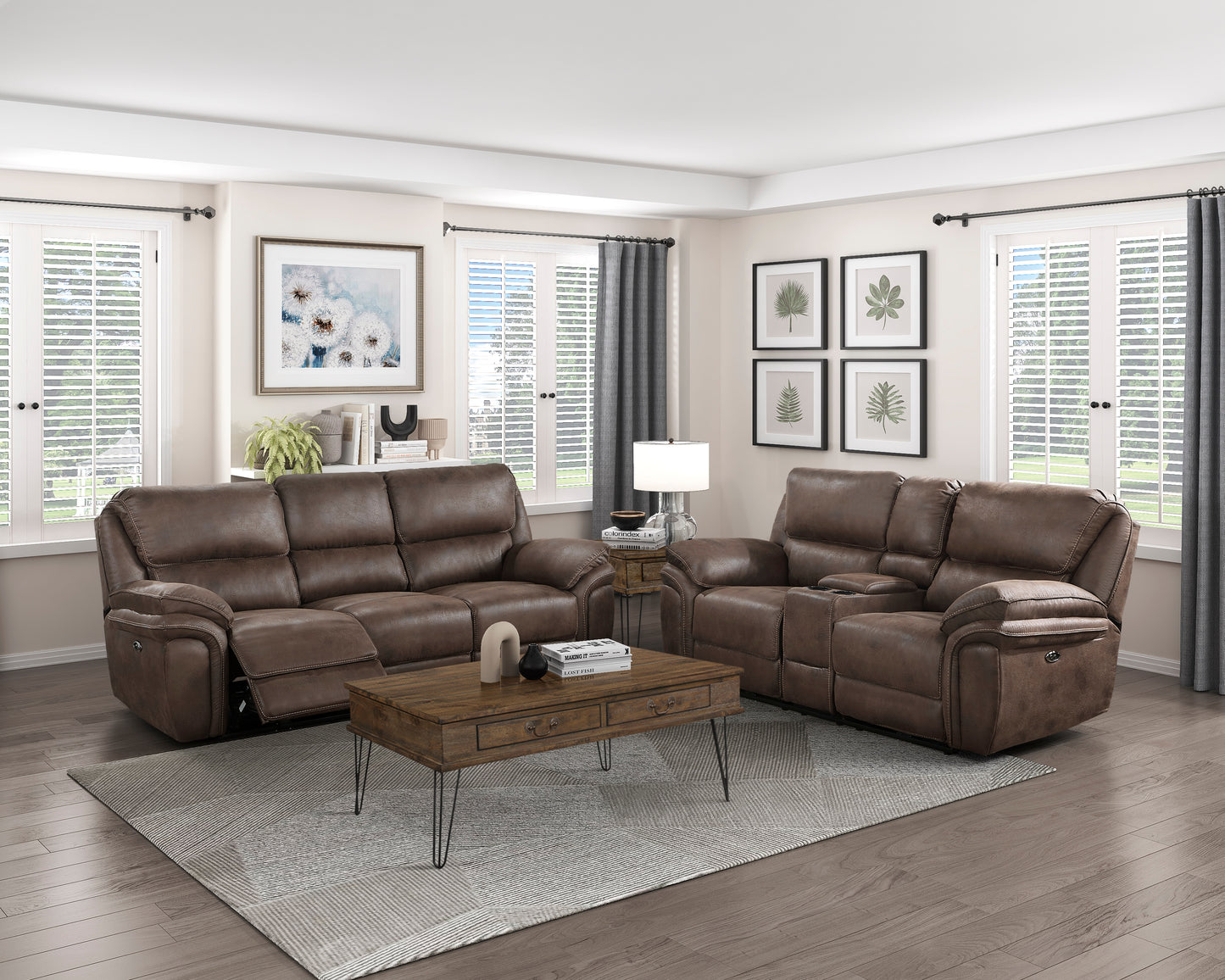 8517BRW-2PW - Power Double Reclining Love Seat with Center Console