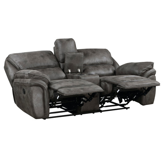 8517GRY-2 - Double Reclining Love Seat with Center Console