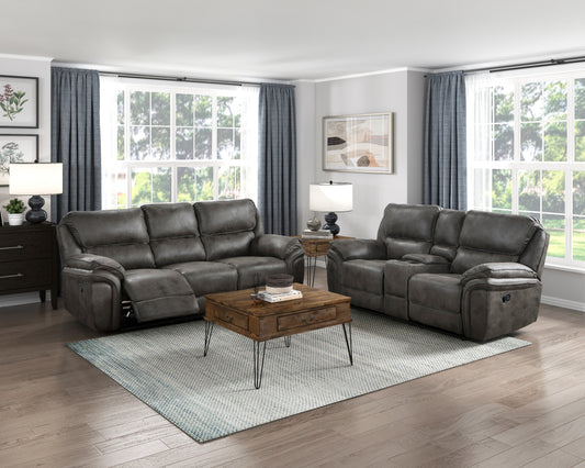 8517GRY-2 - Double Reclining Love Seat with Center Console