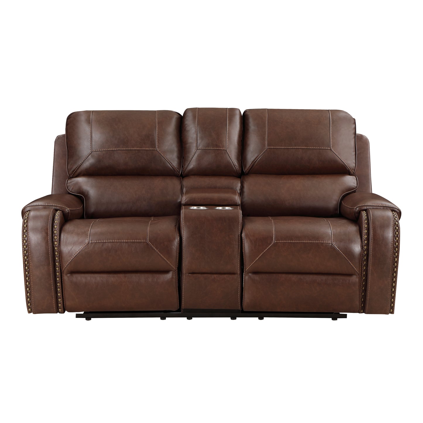 8549BRW-2 - Double Glider Reclining Love Seat with Center Console, Receptacles and USB Ports